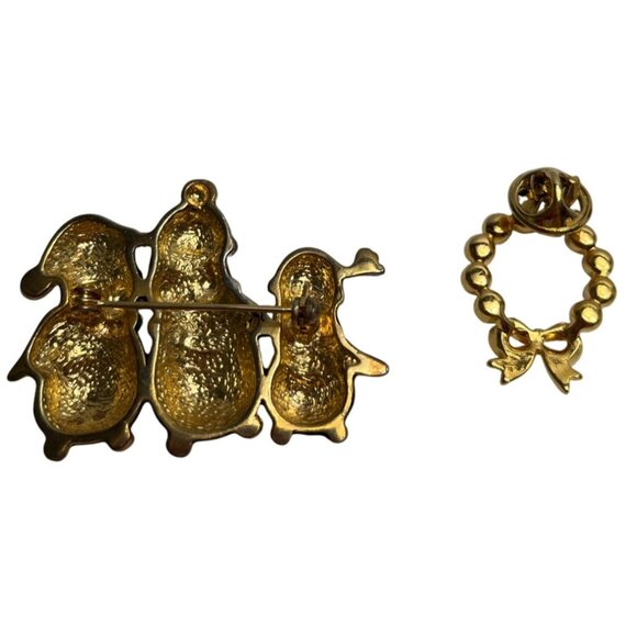 Penguin Family Brooch & Gold Wreath Pin With Faux Pearls A342 - Picture 2 of 10